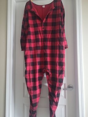 Red and Black Buffalo Plaid Men's One-Piece Sleepsuit